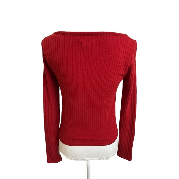 Madewell Women's S Red Ribbed Scoopneck Cardigan Top Button Down Front NC633 - Picture 4 of 7